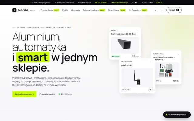 Sklep ALUVIO — profile aluminiowe, automatyka i smart home
