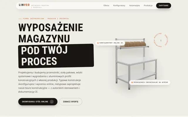 Strona LINVEO — wyposażenie magazynu z profili aluminiowych