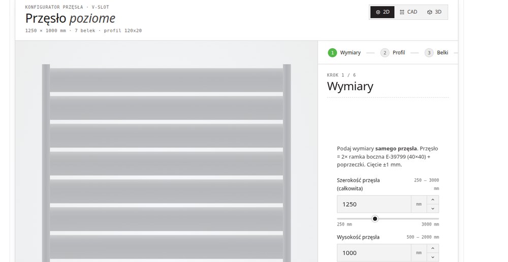 Konfigurator przęseł ogrodzeniowych aluminiowych na wymiar — rysunek techniczny i wycena online
